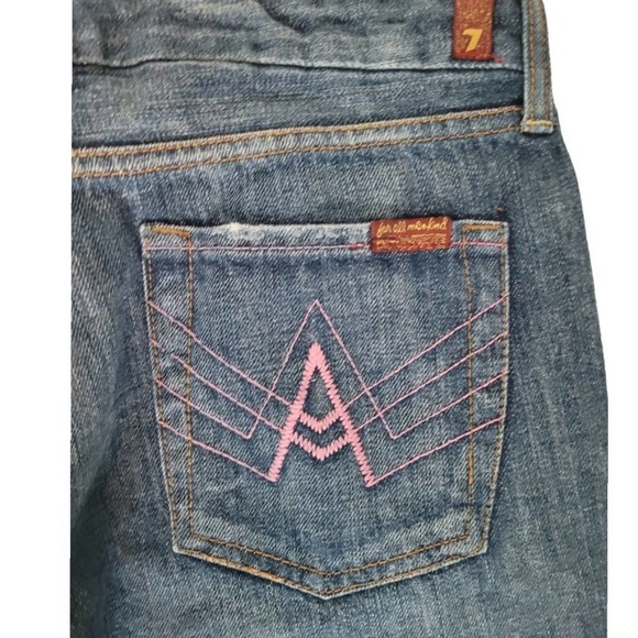 Y2K VTG 7 FOR ALL MANKIND A POCKET PINK STITCH FLARE JEANS SZ. 29" EUC - Picture 4 of 5